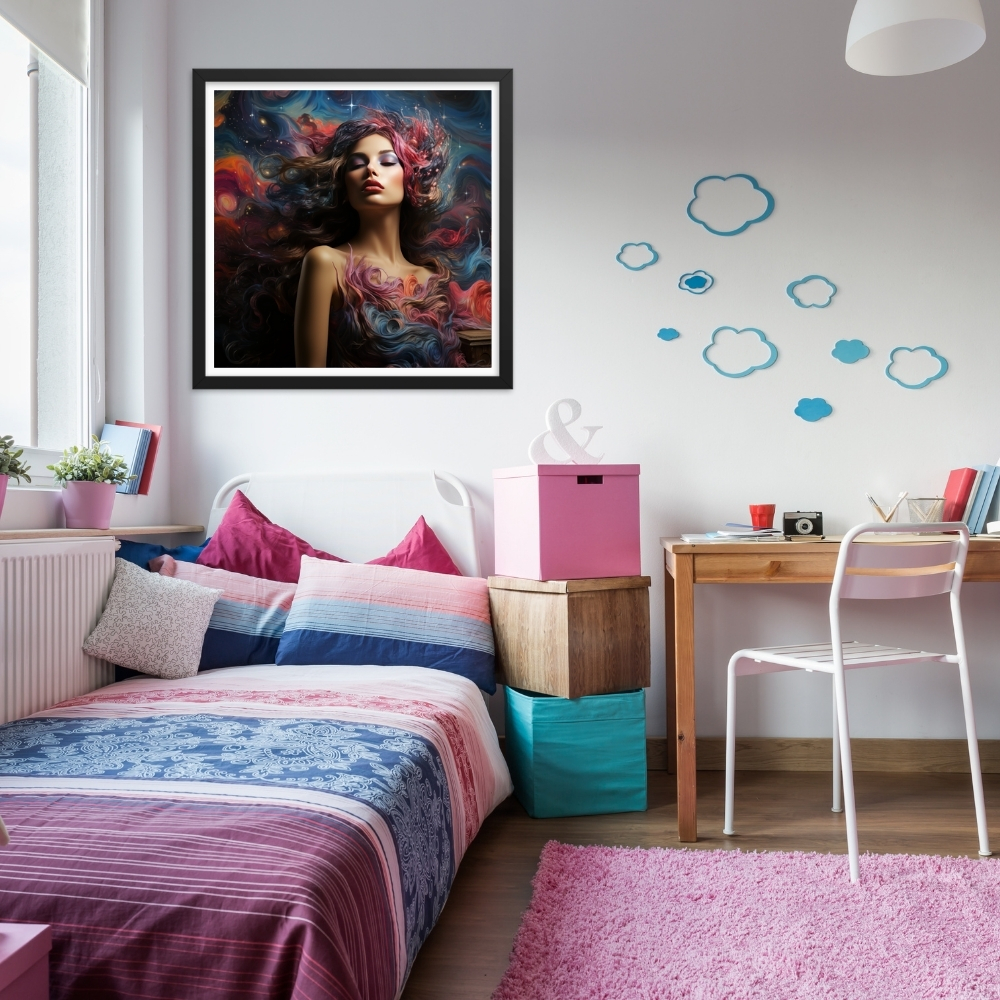 Celestial Dreams Abstract Framed Poster in a stylish setting