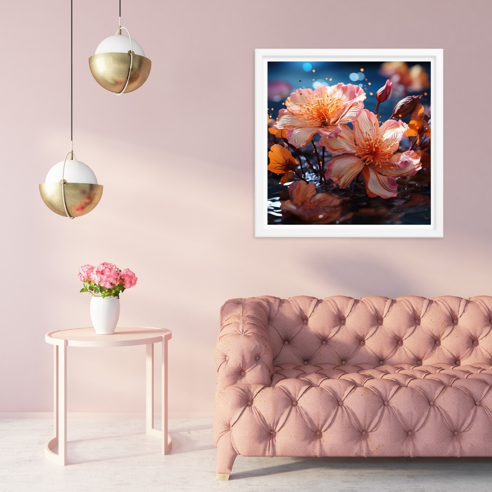 Eternal Bloom Abstract Framed Poster displayed in a vibrant setting