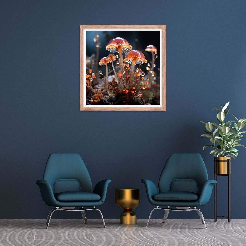 Macro fungi framed poster with intricate design