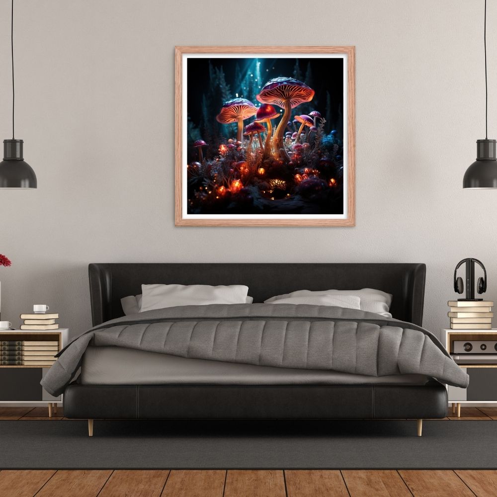 Mystical fungi framed poster with magical design